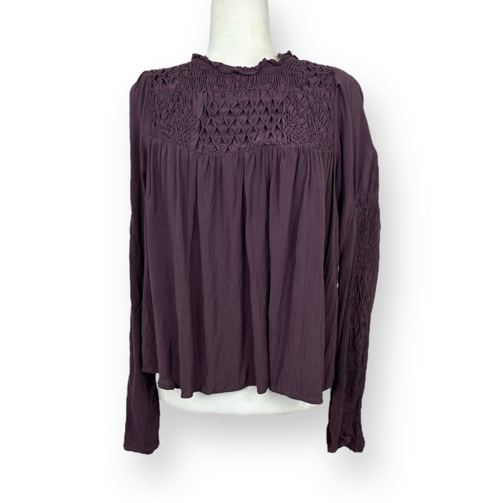 Free People smoked long sleeve mock top purple grape size L